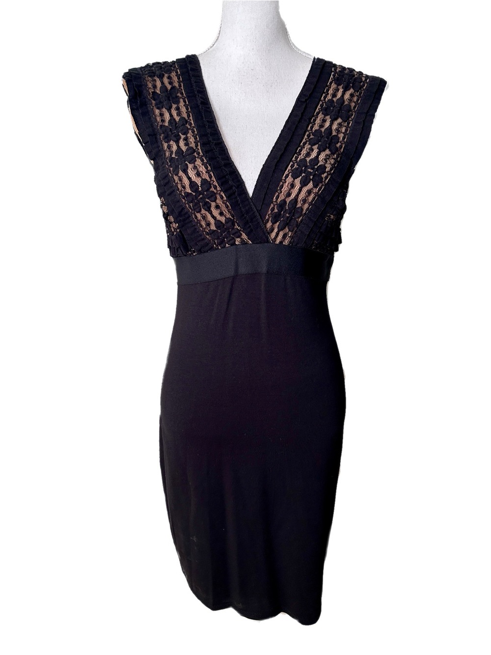 Max Studio Dress Black Lace Ruffle Bodycon Sheath Sexy Going Out Evening Size 6